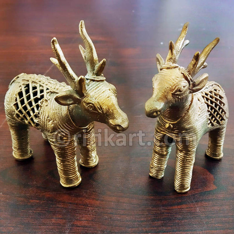 Dokra Brass Double Deer speciality Showpiece
