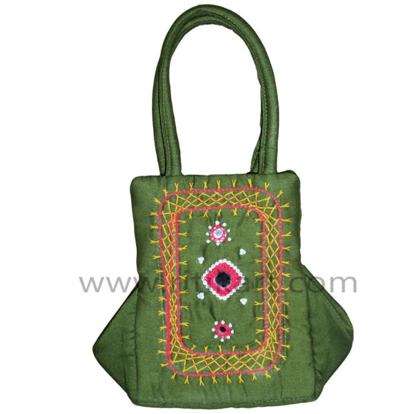 Pipili Hand Made fancy Ladies green Bag with Mobile holder-pc1