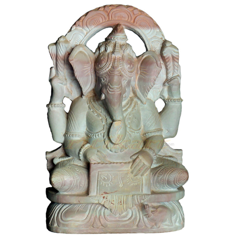 Pink Stone Sitting Ganesh with harmonium