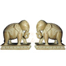 Pink Stone Standing Double Elephant Work Showpiece