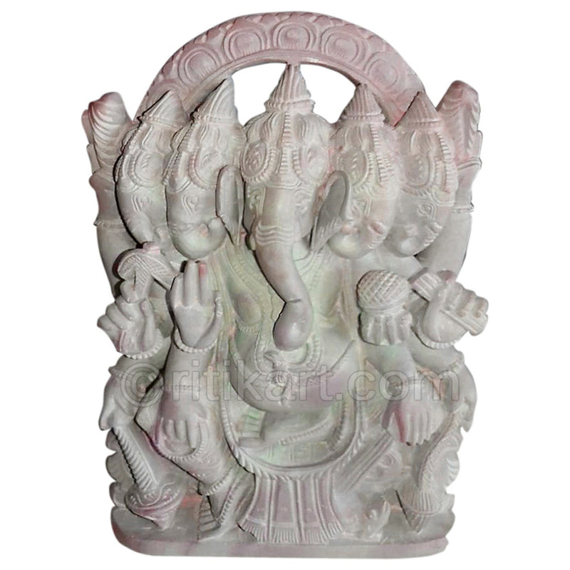 Panchamukhi Ganesh Murti Made from Pink Stone