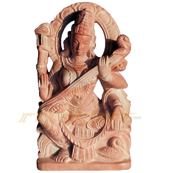 Pink Stone Goddess Saraswati Statue