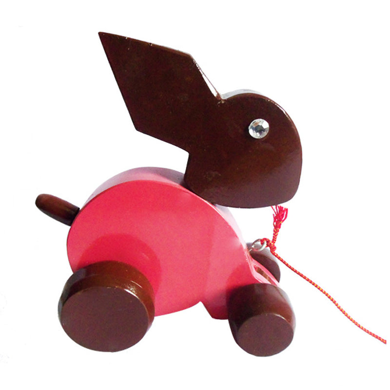 Hand-carved Wooden Rabbit Toy (Pink and Brown)