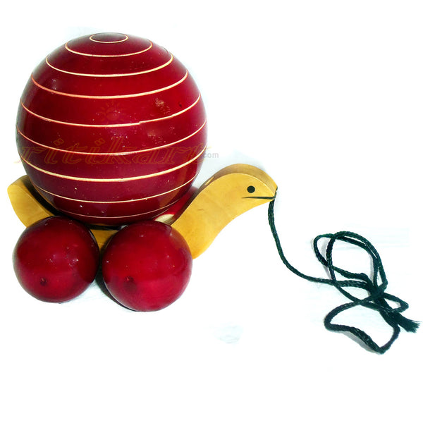 Wooden Rolling Tortoise With Rotating Ball