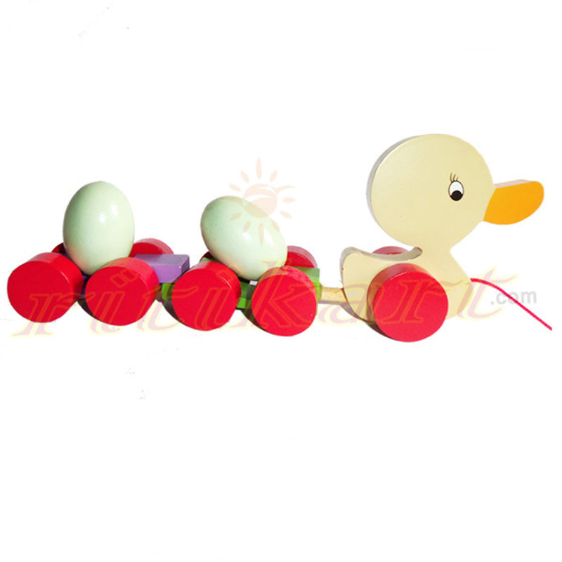 Wooden Duck With Pulling Eggs