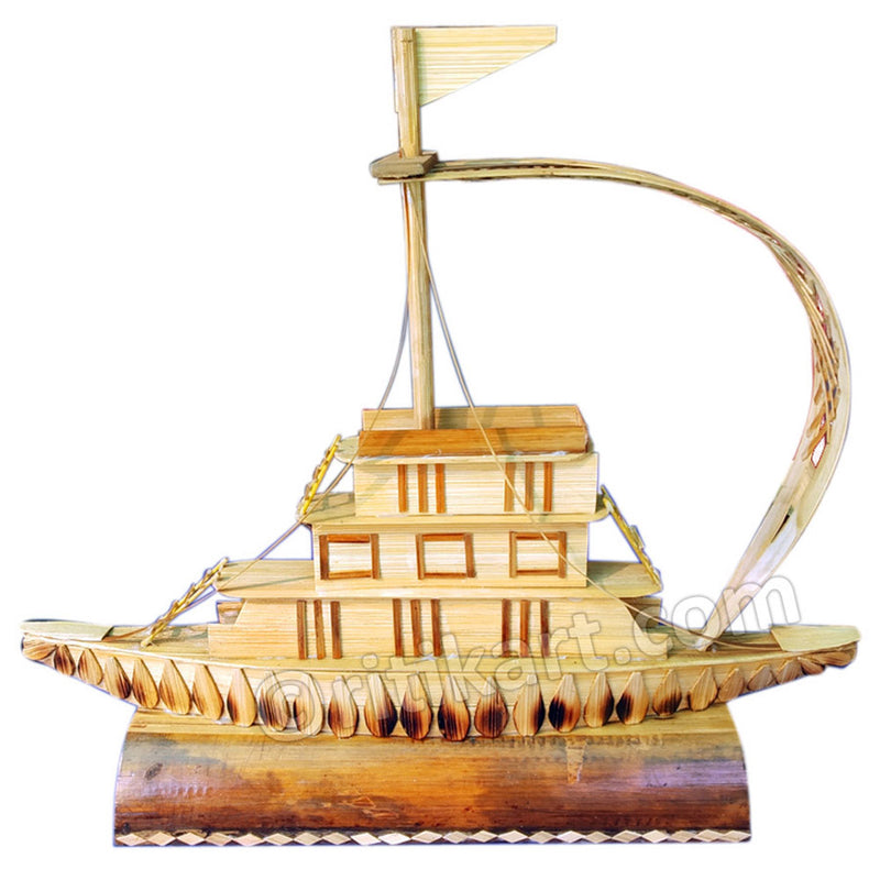 Handcrafted Bamboo Boat Showpiece