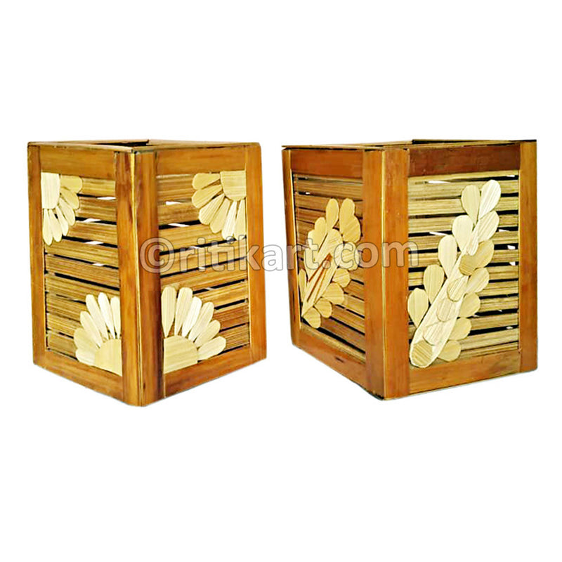 Handcrafted Bamboo Dual Pen Stand Showpiece