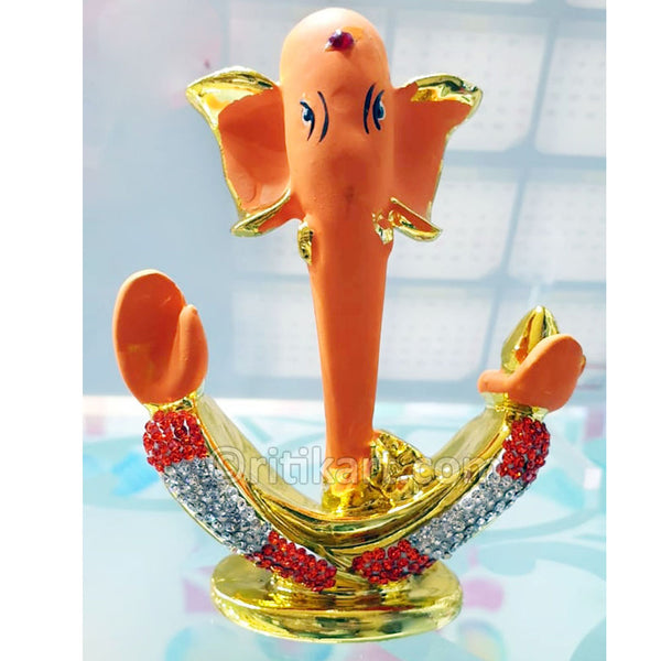 Gold Plated Alloy Lord Ganesh Head Decorative Showpiece