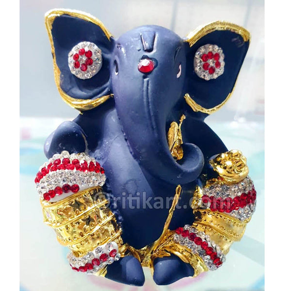 Gold-Plated Alloy Lord Ganesh Decorative Blue Color Showpiece