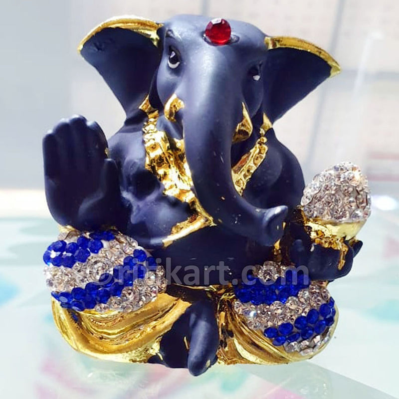Gold-Plated Alloy Lord Ganesh Showpiece-Navy Blue Color