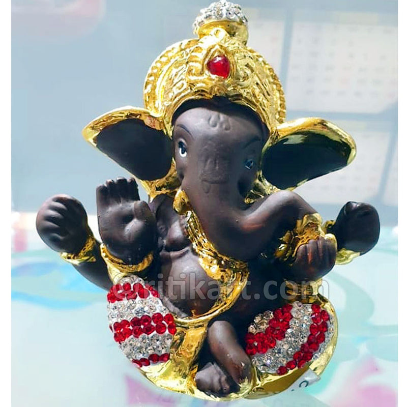 Gold-Plated Alloy Cute Ganesha Showpiece in Chocolate Color