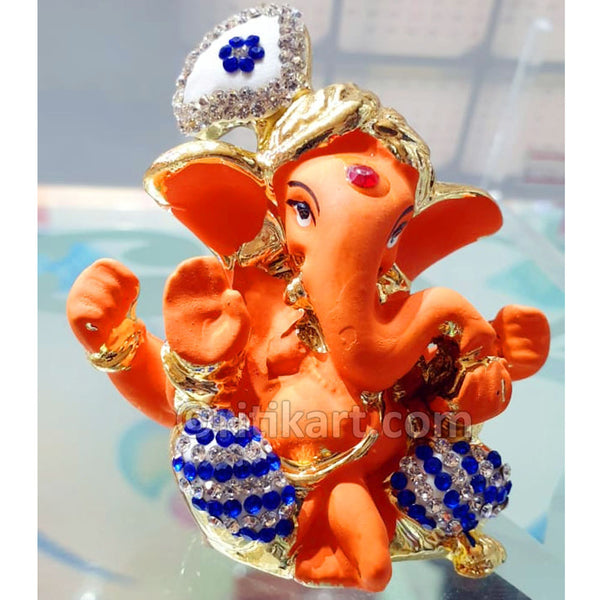 Gold Plated Alloy Cute Lord Ganesh wearing Pagadi Showpiece