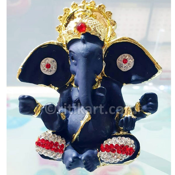 Gold Plated Alloy Lord Ganesh in Crown Showpiece