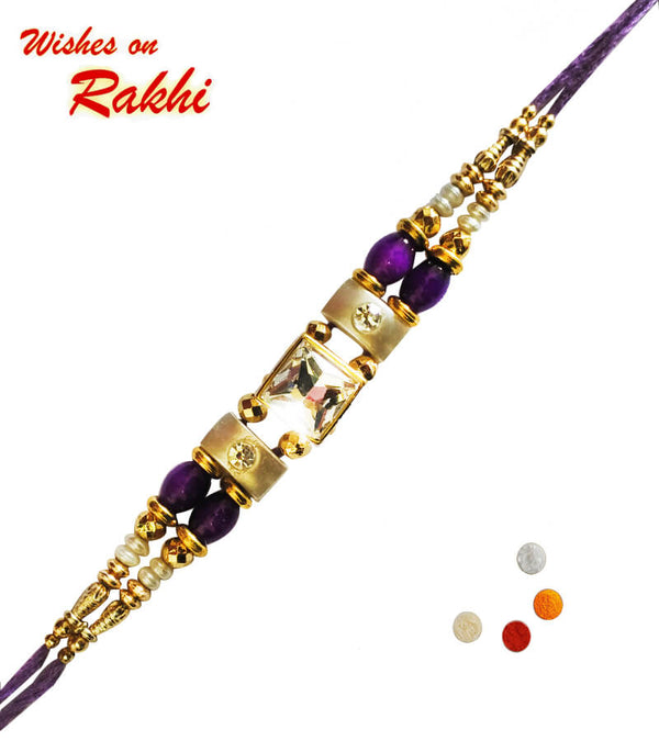 Designer Crystal Embedded Purple color Rakhi-pc1