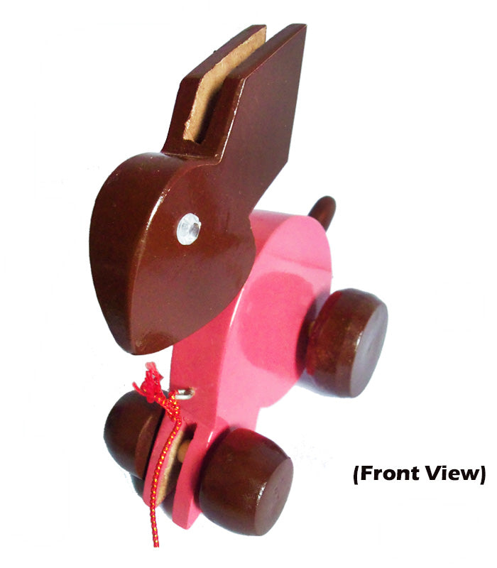 Hand-carved Wooden Rabbit Toy (Pink and Brown)-pic2
