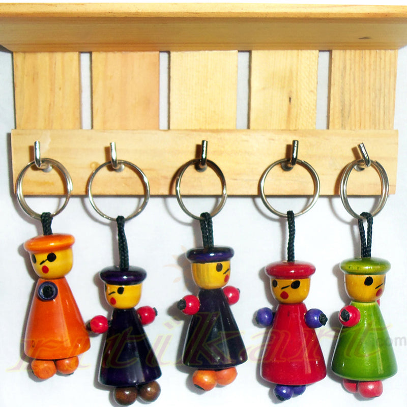 Chanapatana Wooden Doll design Key Ring Set Of 5 pic-2