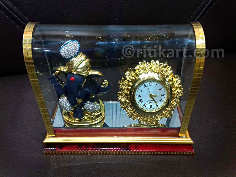 Gold-Plated Alloy Lord Ganesh and Clock Showpiece-pic3