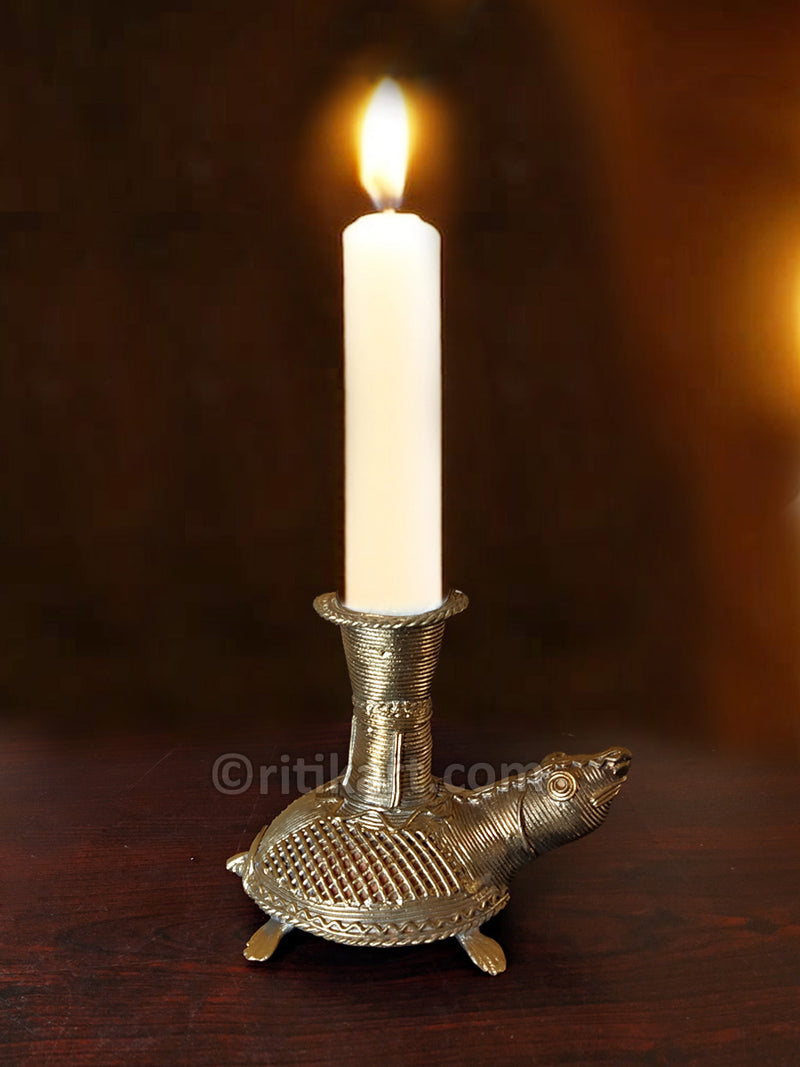 Dokra Brass Turtle with Candel Stand Showpiece-pic2