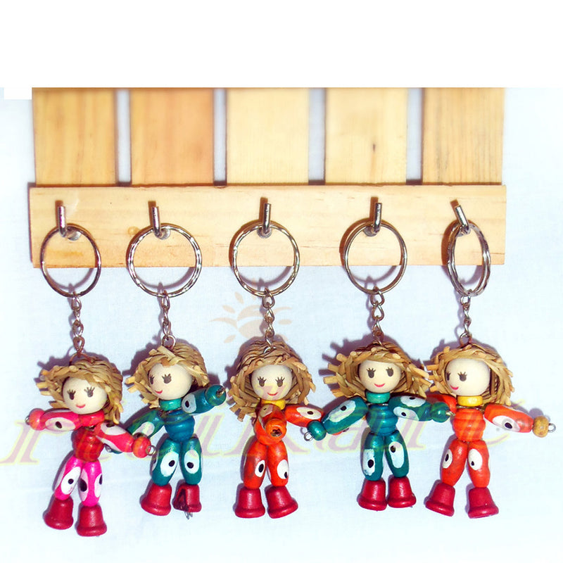 Wooden Doll Key Ring Set Of 5