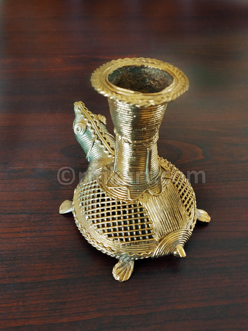 Dokra Brass Turtle with Candel Stand Showpiece-pic3
